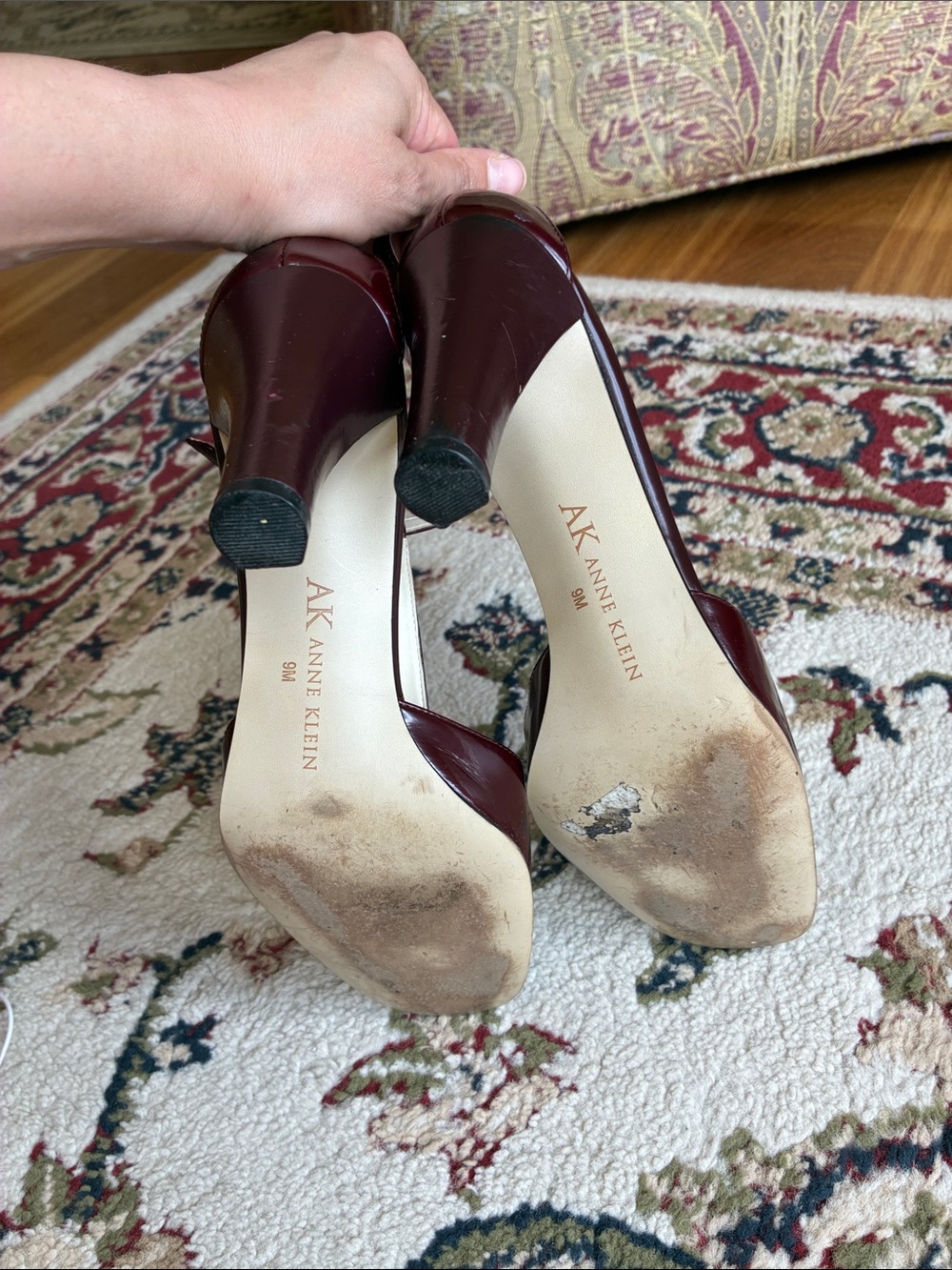 Vintage Anne Klein Oxblood T-Strap Patent Leather Heels - Picture 5 of 5